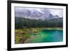 The Astonishing Colours of the Water of the Karersee, in Trentino, During a Rainy Day-Fabio Lotti-Framed Photographic Print