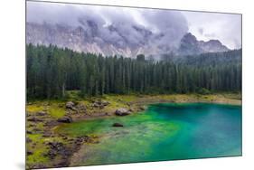 The Astonishing Colours of the Water of the Karersee, in Trentino, During a Rainy Day-Fabio Lotti-Mounted Photographic Print