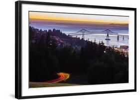 The Astoria-Megler Bridge over the Columbia River & the town of Astoria, Oregon, USA-Mark A Johnson-Framed Photographic Print