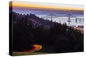 The Astoria-Megler Bridge over the Columbia River & the town of Astoria, Oregon, USA-Mark A Johnson-Stretched Canvas