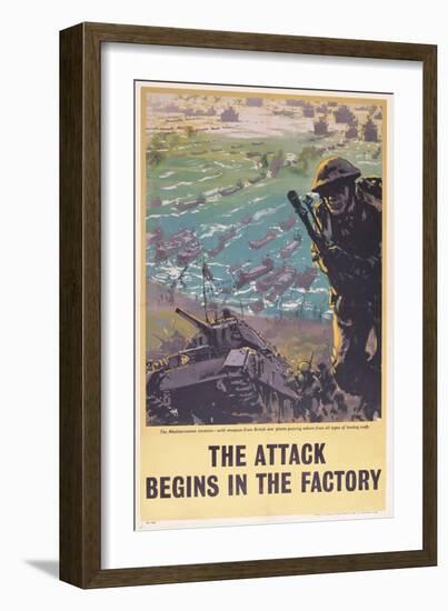 The Attack Begins in the Factory, WWII Poster, 1943-null-Framed Giclee Print