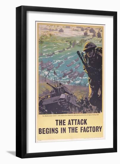 The Attack Begins in the Factory, WWII Poster, 1943-null-Framed Giclee Print