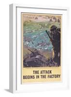 The Attack Begins in the Factory, WWII Poster, 1943-null-Framed Giclee Print