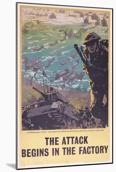 The Attack Begins in the Factory, WWII Poster, 1943-null-Mounted Giclee Print