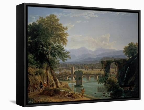 The Augustan Bridge on the Nera River, near the Town of Narni, 1790 (Oil on Canvas)-Jean Joseph Xavier Bidauld-Framed Stretched Canvas