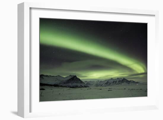 The Aurora Borealis in Iceland with Mountains in the Background-Alex Saberi-Framed Photographic Print