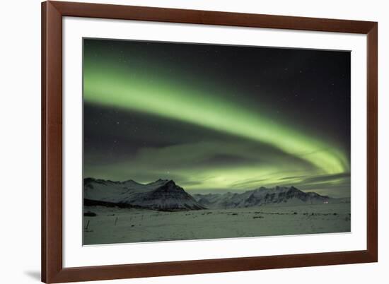 The Aurora Borealis in Iceland with Mountains in the Background-Alex Saberi-Framed Photographic Print