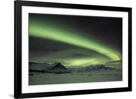 The Aurora Borealis in Iceland with Mountains in the Background-Alex Saberi-Framed Photographic Print