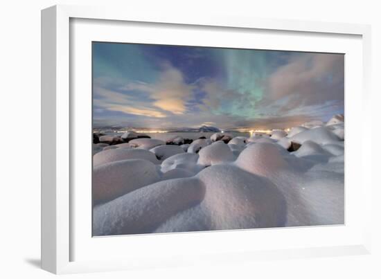 The Aurora Borealis (Northern Lights) Illuminate Snowy Landscape on a Starry Night Stronstad-Roberto Moiola-Framed Photographic Print