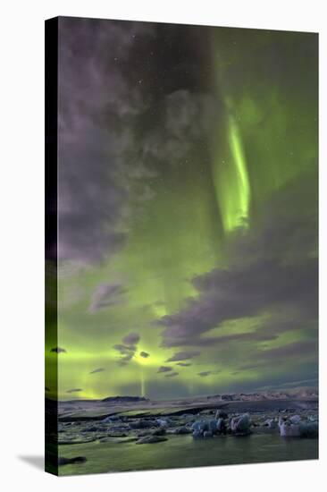 The Aurora Borealis (Northern Lights) over Jokulsarlon Glacial Lagoon, Vatnajokull National Park-Lee Frost-Stretched Canvas