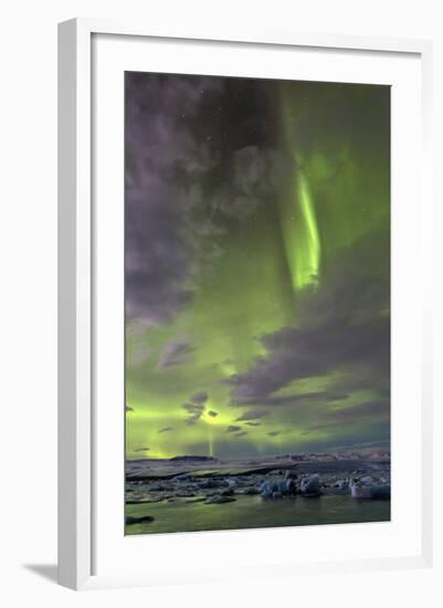 The Aurora Borealis (Northern Lights) over Jokulsarlon Glacial Lagoon, Vatnajokull National Park-Lee Frost-Framed Photographic Print