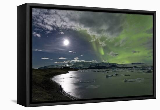 The Aurora Borealis (Northern Lights) over Jokulsarlon Glacial Lagoon, Vatnajokull National Park-Lee Frost-Framed Stretched Canvas