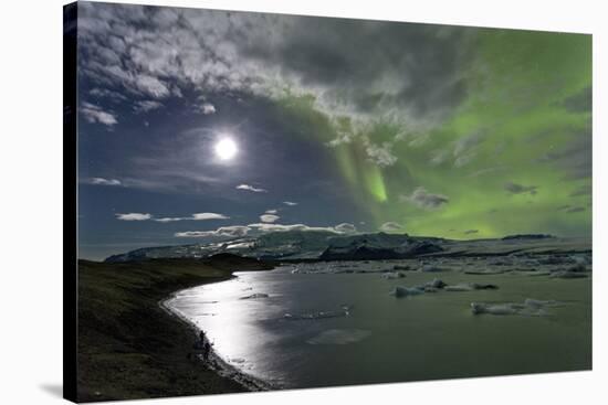 The Aurora Borealis (Northern Lights) over Jokulsarlon Glacial Lagoon, Vatnajokull National Park-Lee Frost-Stretched Canvas