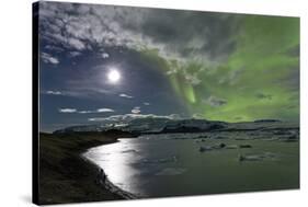 The Aurora Borealis (Northern Lights) over Jokulsarlon Glacial Lagoon, Vatnajokull National Park-Lee Frost-Stretched Canvas