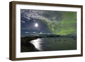 The Aurora Borealis (Northern Lights) over Jokulsarlon Glacial Lagoon, Vatnajokull National Park-Lee Frost-Framed Photographic Print