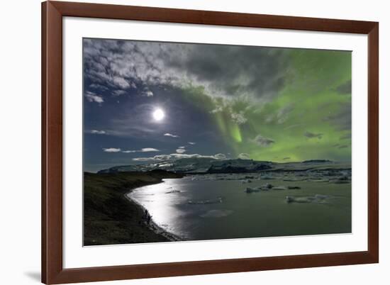 The Aurora Borealis (Northern Lights) over Jokulsarlon Glacial Lagoon, Vatnajokull National Park-Lee Frost-Framed Photographic Print