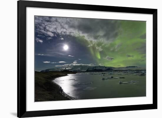 The Aurora Borealis (Northern Lights) over Jokulsarlon Glacial Lagoon, Vatnajokull National Park-Lee Frost-Framed Photographic Print