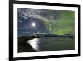 The Aurora Borealis (Northern Lights) over Jokulsarlon Glacial Lagoon, Vatnajokull National Park-Lee Frost-Framed Photographic Print