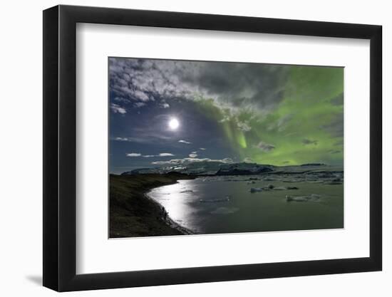 The Aurora Borealis (Northern Lights) over Jokulsarlon Glacial Lagoon, Vatnajokull National Park-Lee Frost-Framed Photographic Print