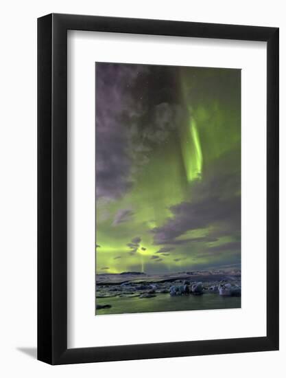 The Aurora Borealis (Northern Lights) over Jokulsarlon Glacial Lagoon, Vatnajokull National Park-Lee Frost-Framed Photographic Print