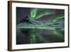 The Aurora Borealis Reflected in a Small Lake in Iceland with Mountains in the Background-Alex Saberi-Framed Photographic Print