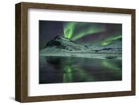 The Aurora Borealis Reflected in a Small Lake in Iceland with Mountains in the Background-Alex Saberi-Framed Photographic Print