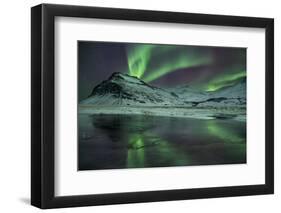 The Aurora Borealis Reflected in a Small Lake in Iceland with Mountains in the Background-Alex Saberi-Framed Photographic Print