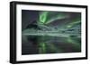 The Aurora Borealis Reflected in a Small Lake in Iceland with Mountains in the Background-Alex Saberi-Framed Photographic Print