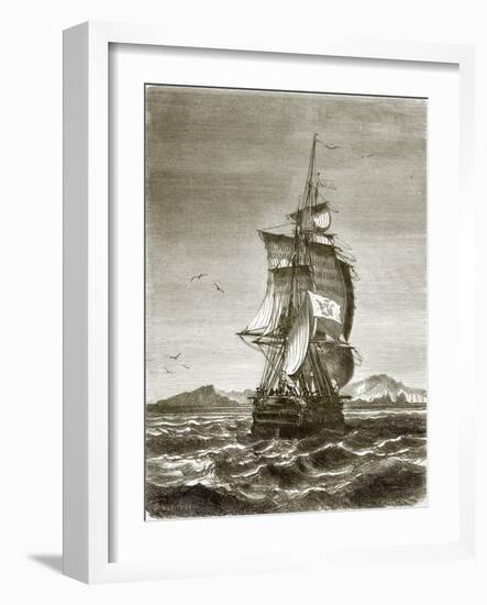 The Austrian Frigate, 'Novara' Off the Island of St. Paul-English-Framed Giclee Print