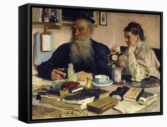 The Author Leo Tolstoy with His Wife in Yasnaya Polyana, 1907-Il'ya Repin-Framed Stretched Canvas