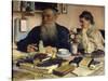 The Author Leo Tolstoy with His Wife in Yasnaya Polyana, 1907-Il'ya Repin-Stretched Canvas