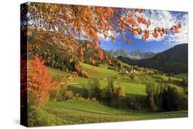 The Autumn Colors of a Tree Overlooking Val Di Funes and St. Magdalena Village-Roberto Moiola-Stretched Canvas