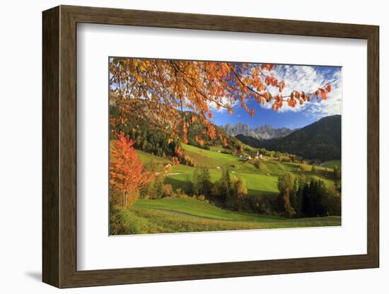 The Autumn Colors of a Tree Overlooking Val Di Funes and St. Magdalena Village-Roberto Moiola-Framed Photographic Print