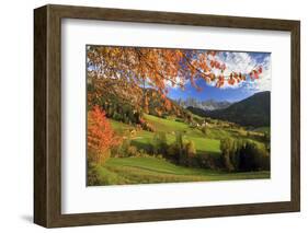 The Autumn Colors of a Tree Overlooking Val Di Funes and St. Magdalena Village-Roberto Moiola-Framed Photographic Print