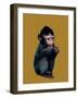 The Baby Macaque on Golden Yellow, 2020, (Pen and Ink)-Mike Davis-Framed Giclee Print