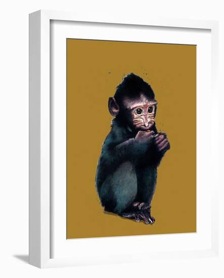 The Baby Macaque on Golden Yellow, 2020, (Pen and Ink)-Mike Davis-Framed Giclee Print