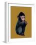 The Baby Macaque on Golden Yellow, 2020, (Pen and Ink)-Mike Davis-Framed Giclee Print