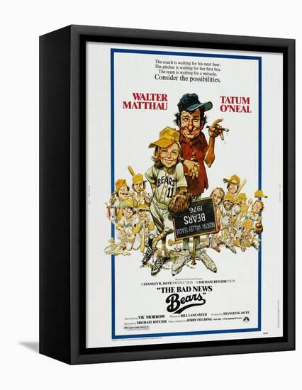 THE BAD NEWS BEARS, US poster, from left: Tatum O'Neal, Walter Matthau, 1976-null-Framed Stretched Canvas