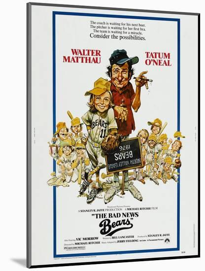 THE BAD NEWS BEARS, US poster, from left: Tatum O'Neal, Walter Matthau, 1976-null-Mounted Art Print