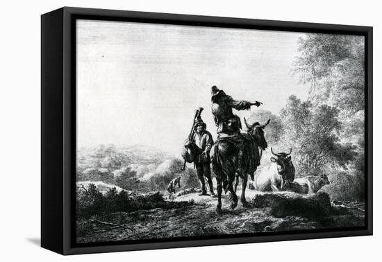 The Bag Piper-Nicolaes Pietersz. Berchem-Framed Stretched Canvas