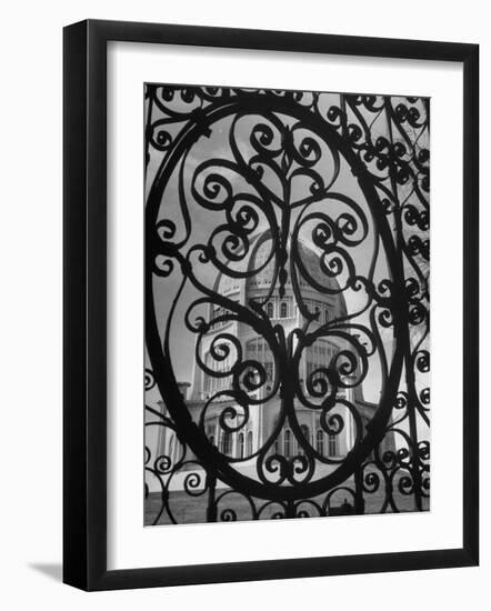 The Bahai Temple Standing Tall Behind the Entry Gates-George Skadding-Framed Photographic Print
