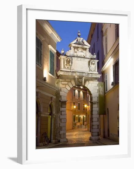 The Balbi Arch and Pedestrianized Grisia Illuminated at Dusk, Rovinj (Rovigno), Istria, Croatia-Ruth Tomlinson-Framed Photographic Print