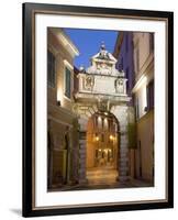 The Balbi Arch and Pedestrianized Grisia Illuminated at Dusk, Rovinj (Rovigno), Istria, Croatia-Ruth Tomlinson-Framed Photographic Print