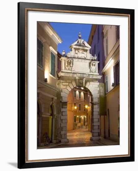 The Balbi Arch and Pedestrianized Grisia Illuminated at Dusk, Rovinj (Rovigno), Istria, Croatia-Ruth Tomlinson-Framed Photographic Print