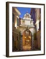 The Balbi Arch and Pedestrianized Grisia Illuminated at Dusk, Rovinj (Rovigno), Istria, Croatia-Ruth Tomlinson-Framed Photographic Print