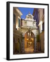 The Balbi Arch and Pedestrianized Grisia Illuminated at Dusk, Rovinj (Rovigno), Istria, Croatia-Ruth Tomlinson-Framed Photographic Print