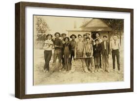 The Ball Team Composed Mostly of Glassworkers. Indiana, 1908 (Sepia Photo)-Lewis Wickes Hine-Framed Giclee Print