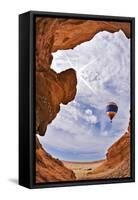 The Balloon Flies above a Picturesque Slot-Hole Canyon in Desert-kavram-Framed Stretched Canvas