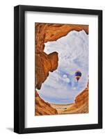 The Balloon Flies above a Picturesque Slot-Hole Canyon in Desert-kavram-Framed Photographic Print