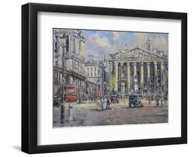 The Bank Crossing, the Royal Exchange and the Bank of England C.1930-John Sutton-Framed Premium Giclee Print
